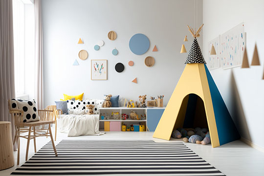 Kinderzimmer mit Indoor-Zelt